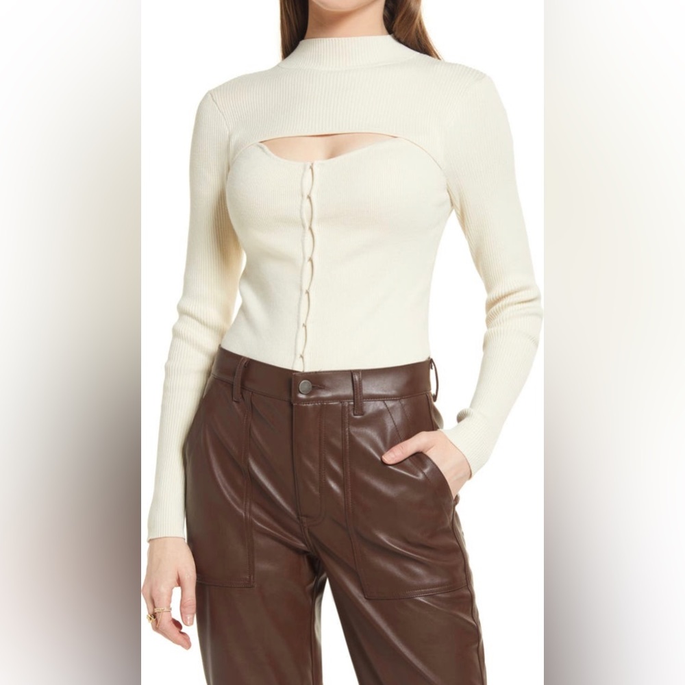 NWT Open Edit Cutout Detail Cotton Blend Corset Sweater